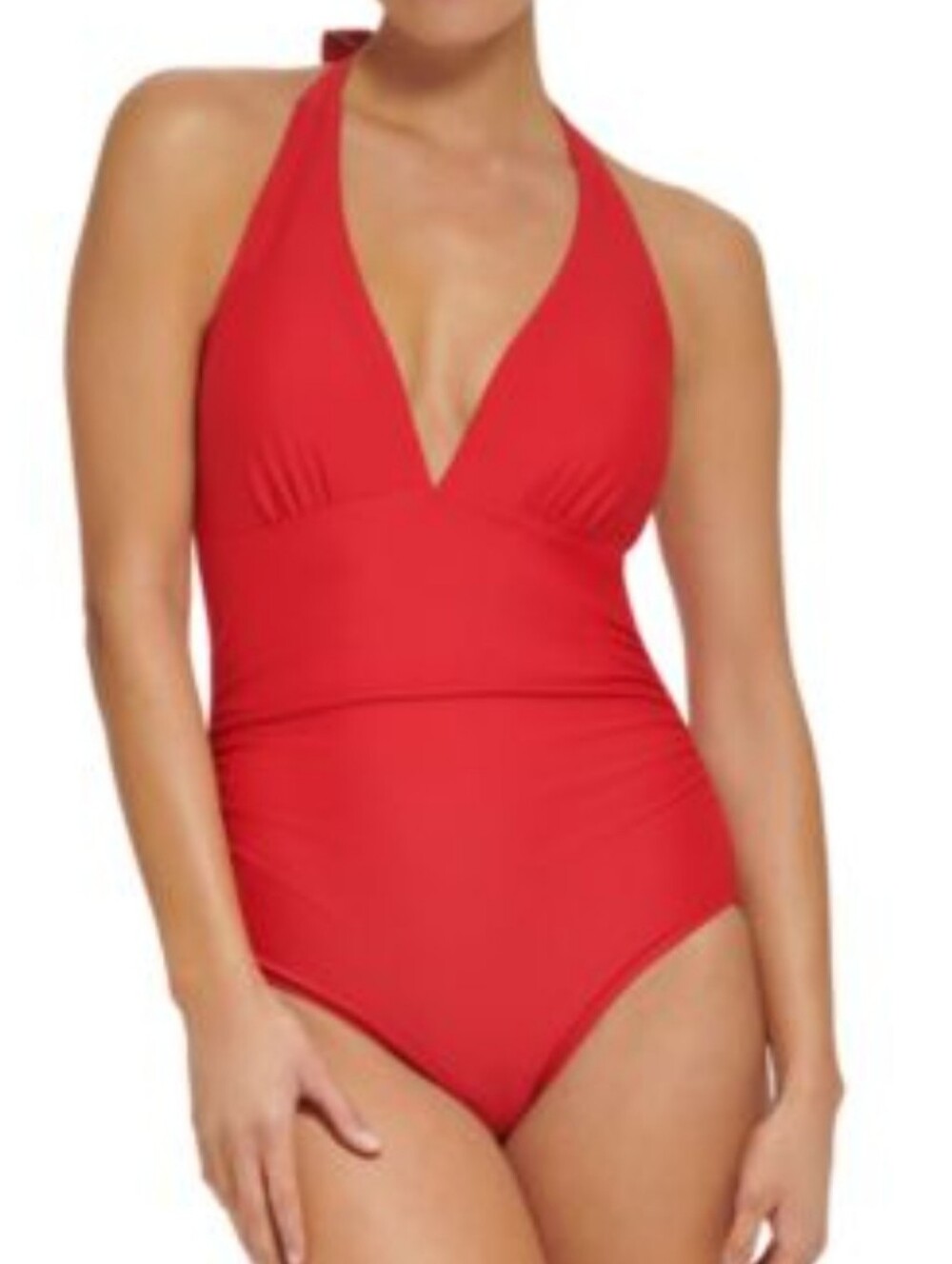 Tommy Hilfiger Halter VNeck Ruched One Piece Swimsuit Full Coverage Size 4
